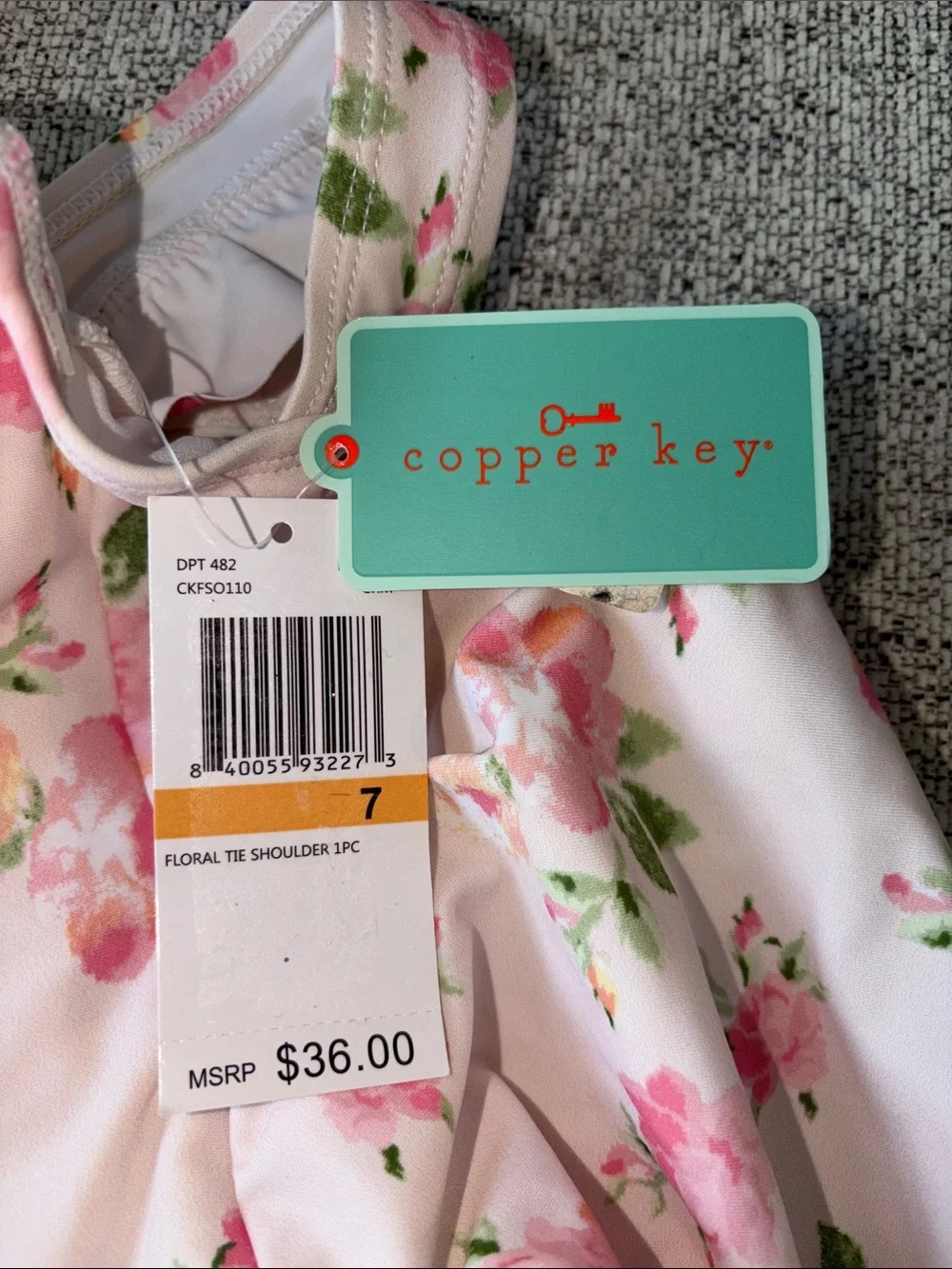 Copper Key Girls White Floral One-Piece Swimsuit with Pink Roses